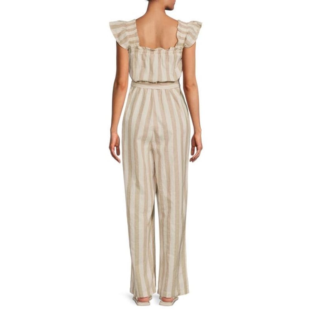 Vero Moda Stripe Linen Blend Wide Leg Jumpsuit NWT XS Ruffle Coastal Summer - Picture 2 of 16